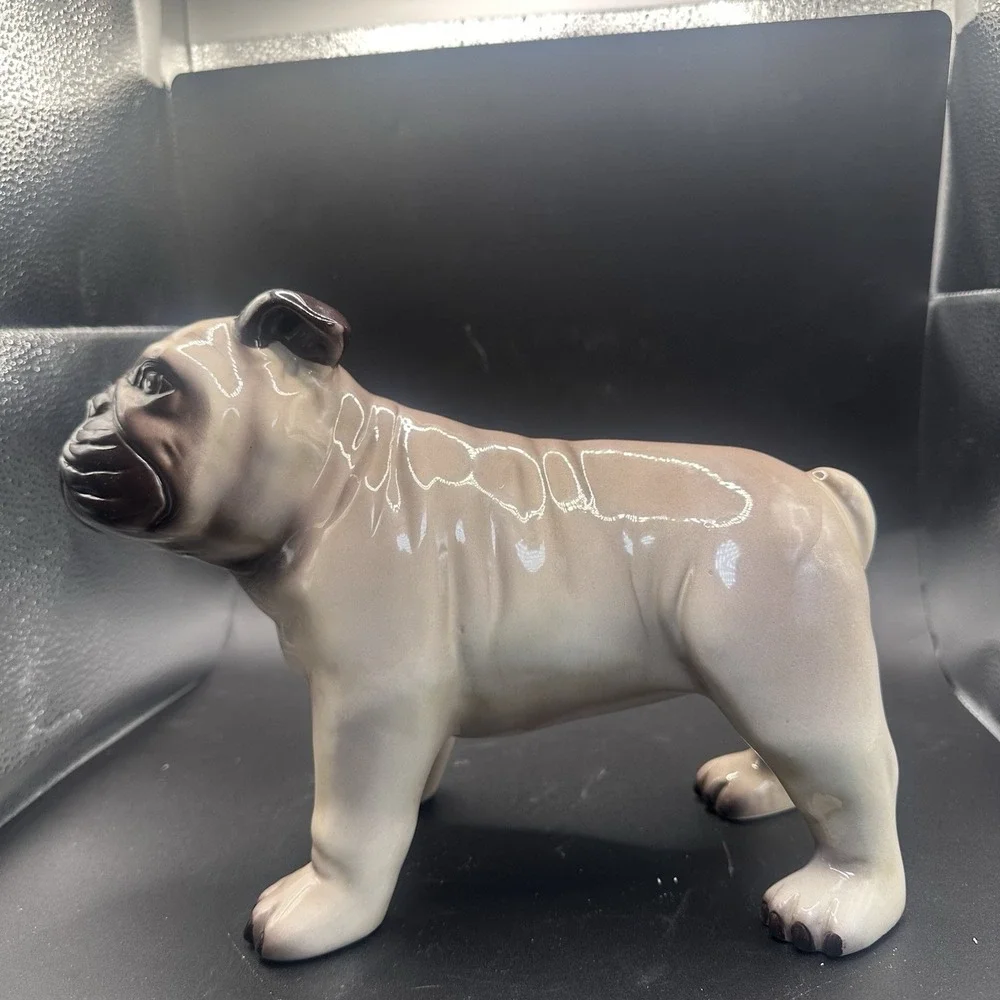 Vintage Bulldog Porcelain Figurine Brown Old Money Decor‎ 8 Inch Tall 10.5